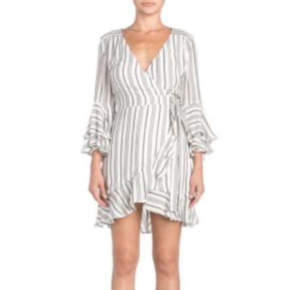 Miss Me  Miss Me Wrap Dress with 3/4 Ruffle Sleeve - Picture 1 of 5